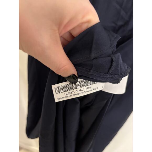 Quince Dress Womens Small High Neck Navy Blue Washable Silk Midi Sleeveless - Picture 7 of 7